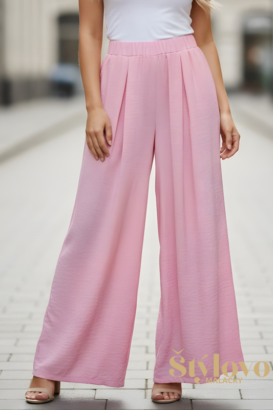 Dámske široké nohavice na gumu ružové.