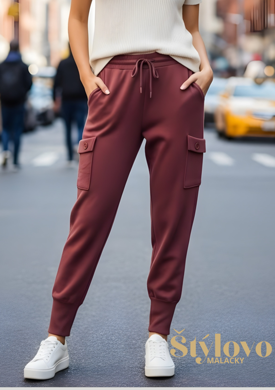 Megi Collection úpletové nohavice bordové.