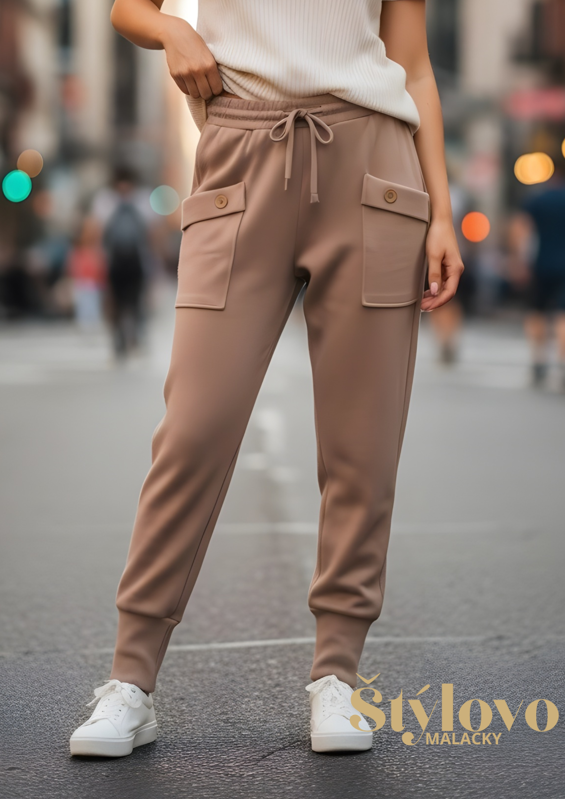 Megi Collection úpletové nohavice béžové.