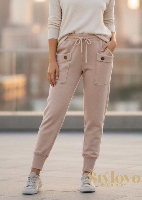 Megi Collection úpletové nohavice smotanové.