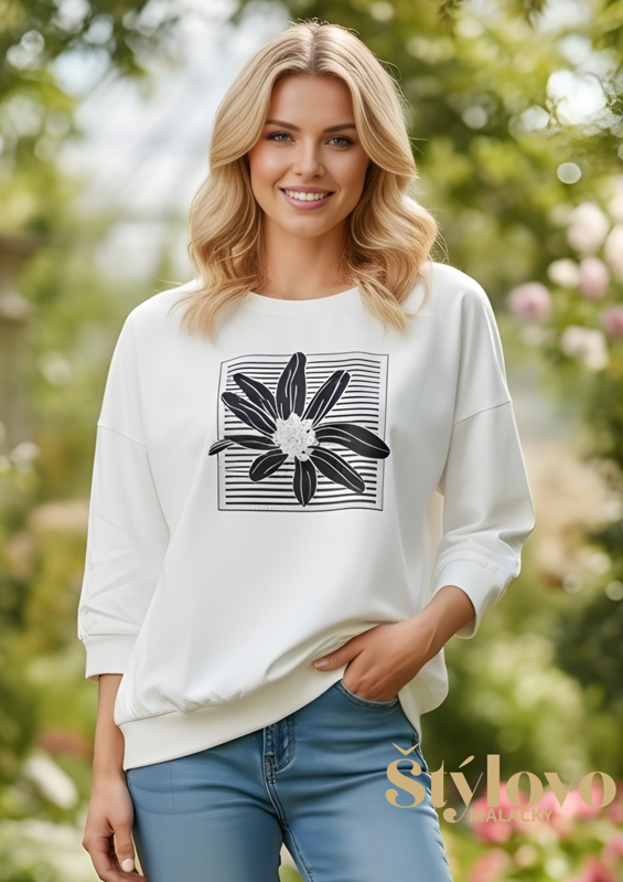 Megi Collection mikina "kvet" biela.