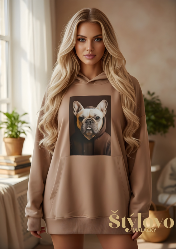 Megi Collection mikina buldoček béžová.