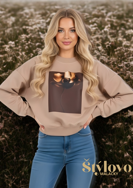 Megi Collection mikina kvet béžová.