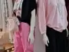 Dámske bavlnené nohavice Megi Collection béžové vrúbkované s logom.